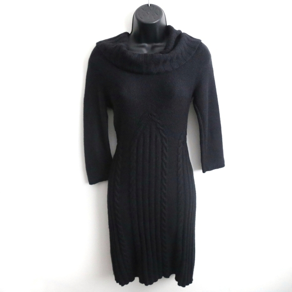 Anthropologie Dresses & Skirts - Sleeping On Snow Lancet Arch Cowl Neck Knit Sweater Dress Black Size XS